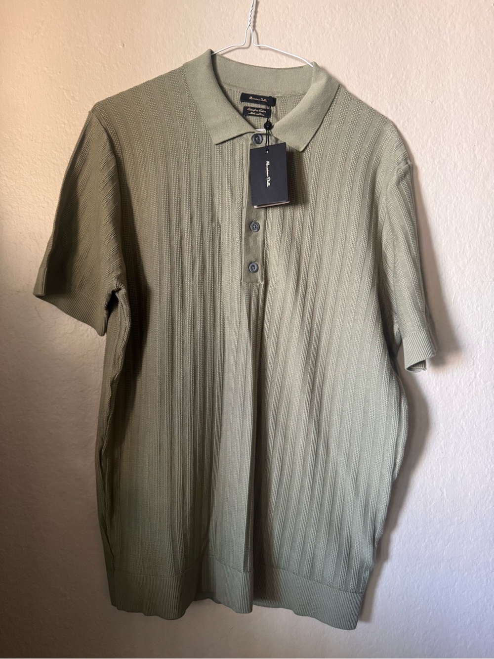 Massimo Dutti Olive Ribbed Polo Shirt